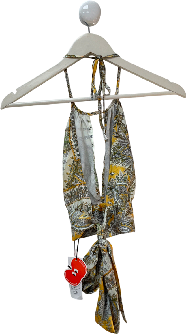 Cider Green Boho Paisley Backless Crop Tank Top UK M