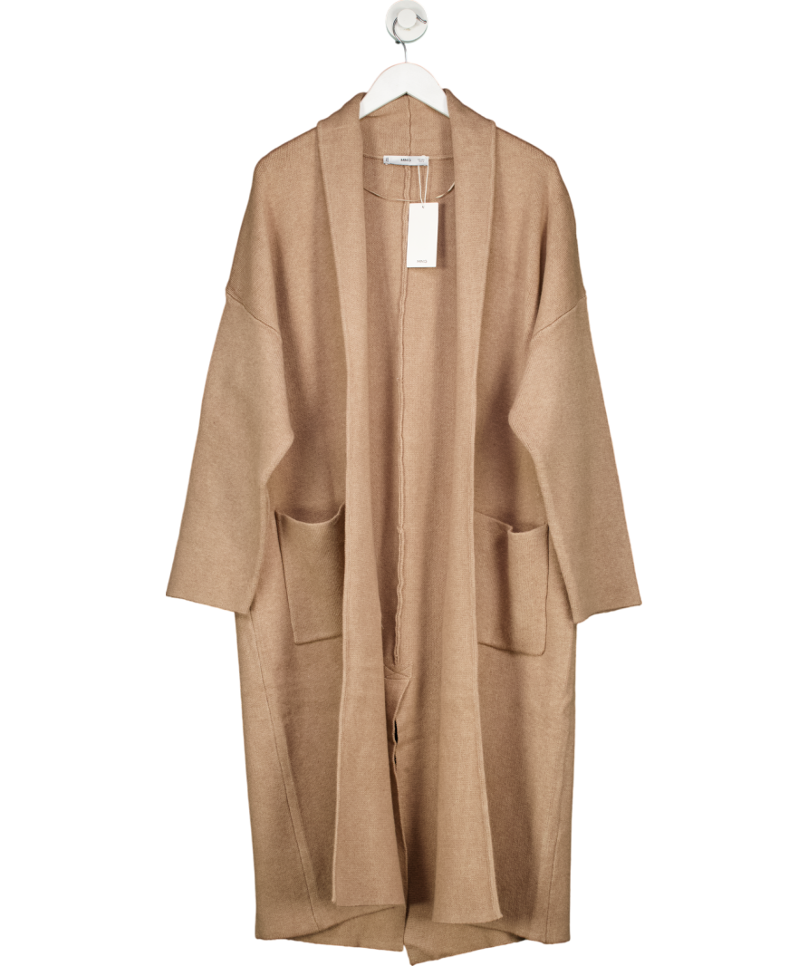 MANGO Beige Oversize Knitted Coat With Pockets UK L