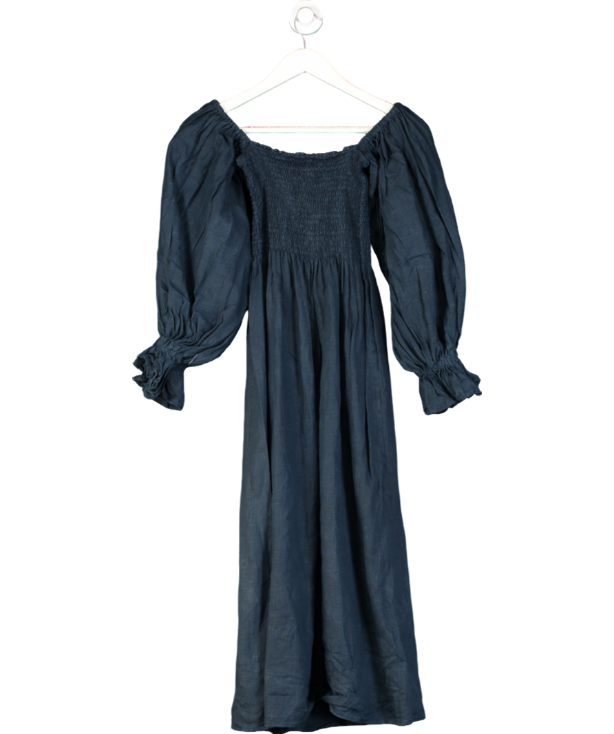 Sleeper Atlanta 100% Linen Midi Dress in Navy UK S