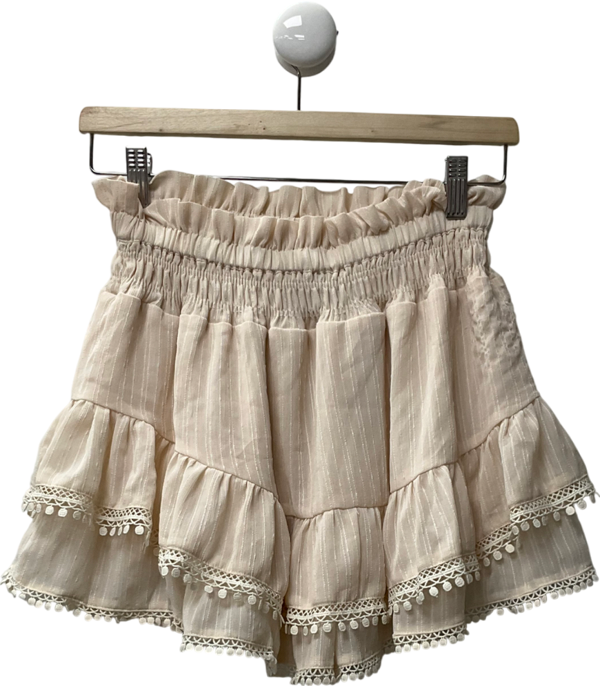 Noughts & Kisses Beige Frill Mini Skirt UK S