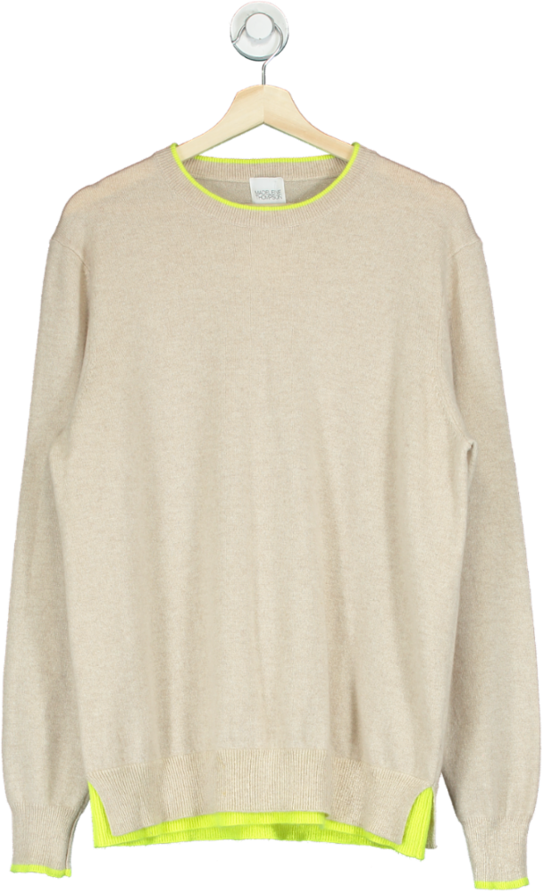 Madeleine Thompson Beige Neon Trim Cashmere Jumper UK M