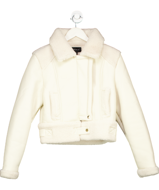 Karen Millen Cream Faux Fur Aviator Crop Jacket UK 8