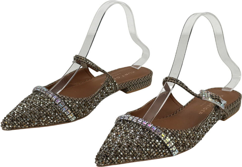 KURT GEIGER Beige Strass Embellished Buckle Flat Mules UK 4 EU 37