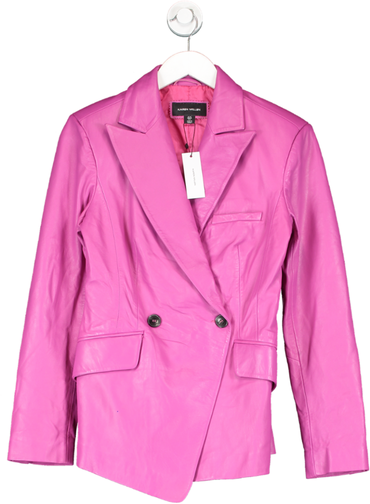 Karen Millen Pink Leather Asymmetric Single Breasted Blazer UK 10