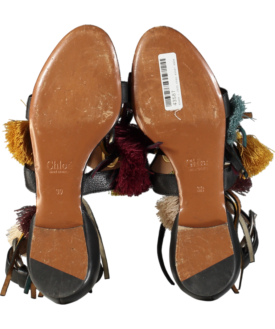 Chloé Black Miki Tassel Flat Sandals UK 6 EU 39 👠