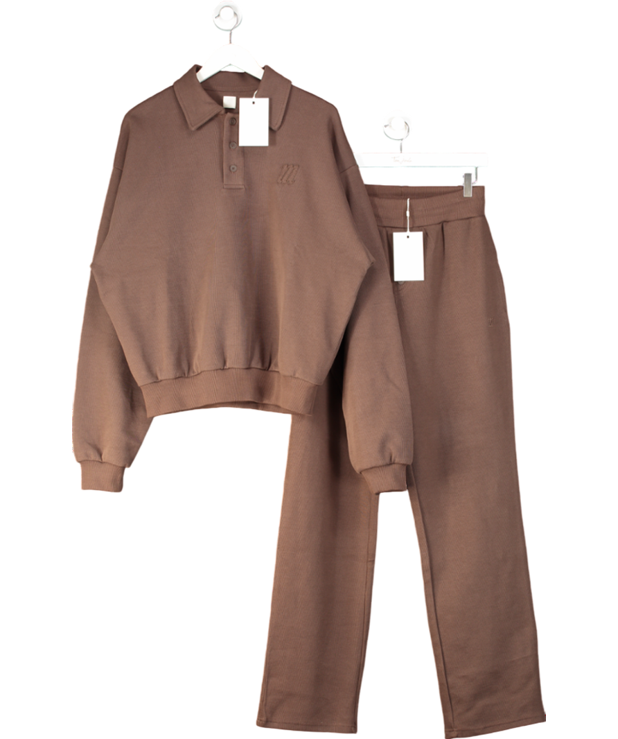 maebe Brown Daily Errands Washed Mocha 2-piece Collared Sweatshirt & Straight Leg Tracksuit UK L