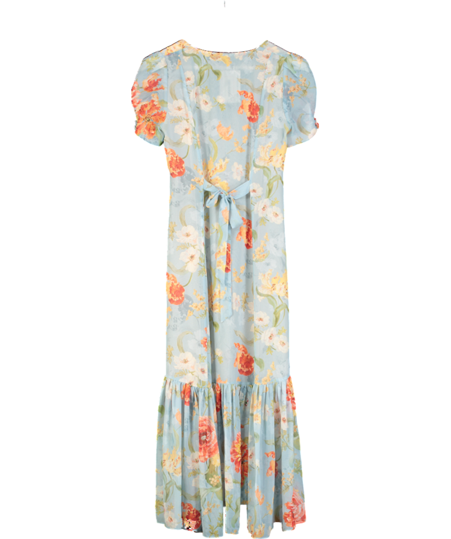 ZARA Blue Floral Print Button Down Dress UK XS