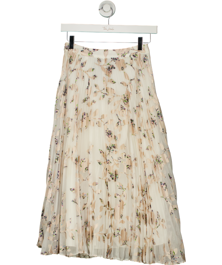 REISS Cream Alisandra Floral Print Pleated Skirt UK 4