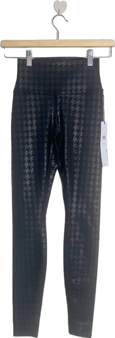 Alo Yoga Black Airlift High-Waist Glimmer Houndstooth Legging UK XXS