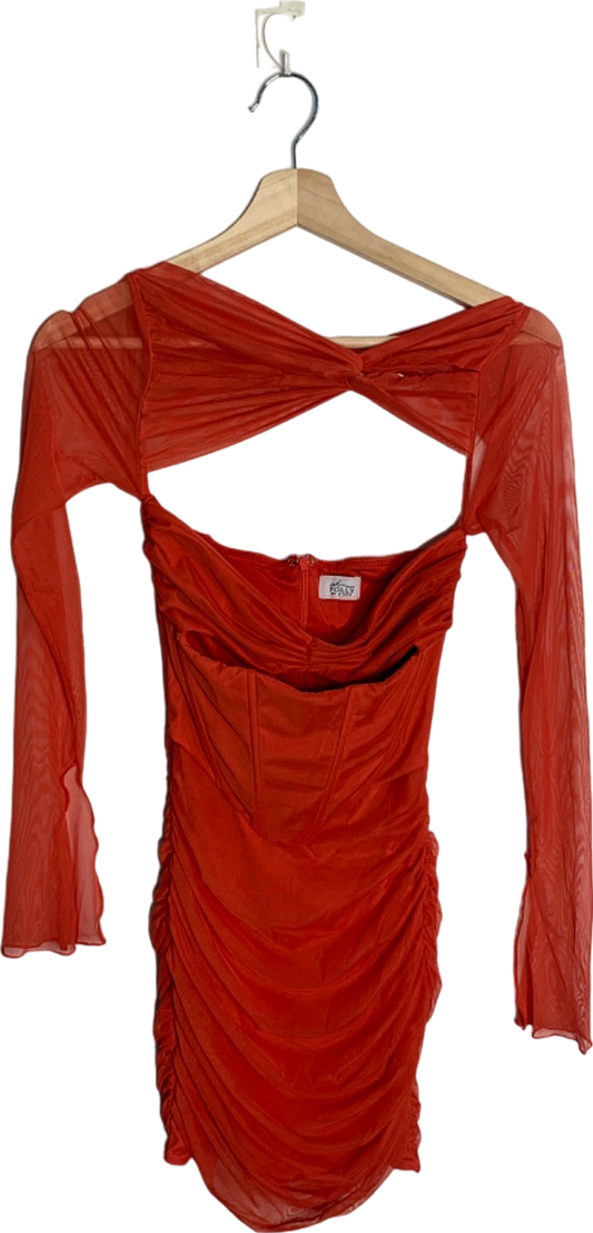Oh Polly Red Sheer Mesh Ruched Mini Dress Size UK 6