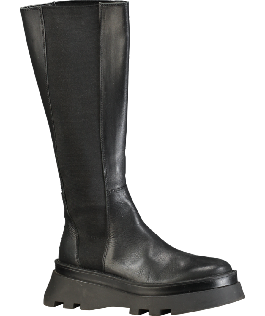 ZARA Black Lug Sole Leather Boots UK 7 EU 40 👠