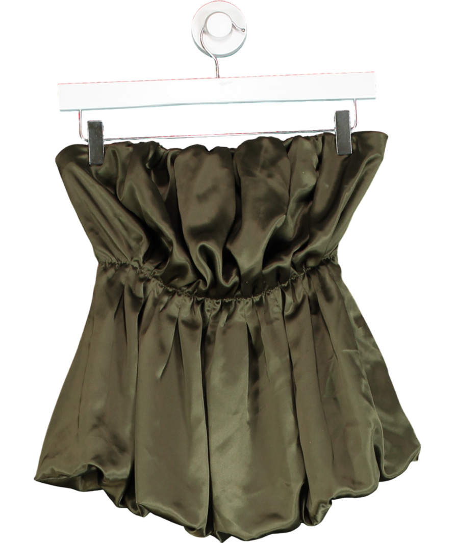 MALINA Olive Charlize Pleated-front Sleeveless Satin Balloon Blouse UK XS