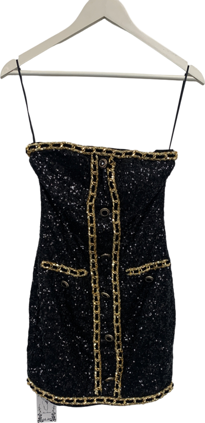 Miss Rosier Eulalia Black Embellished Mini Dress UK S