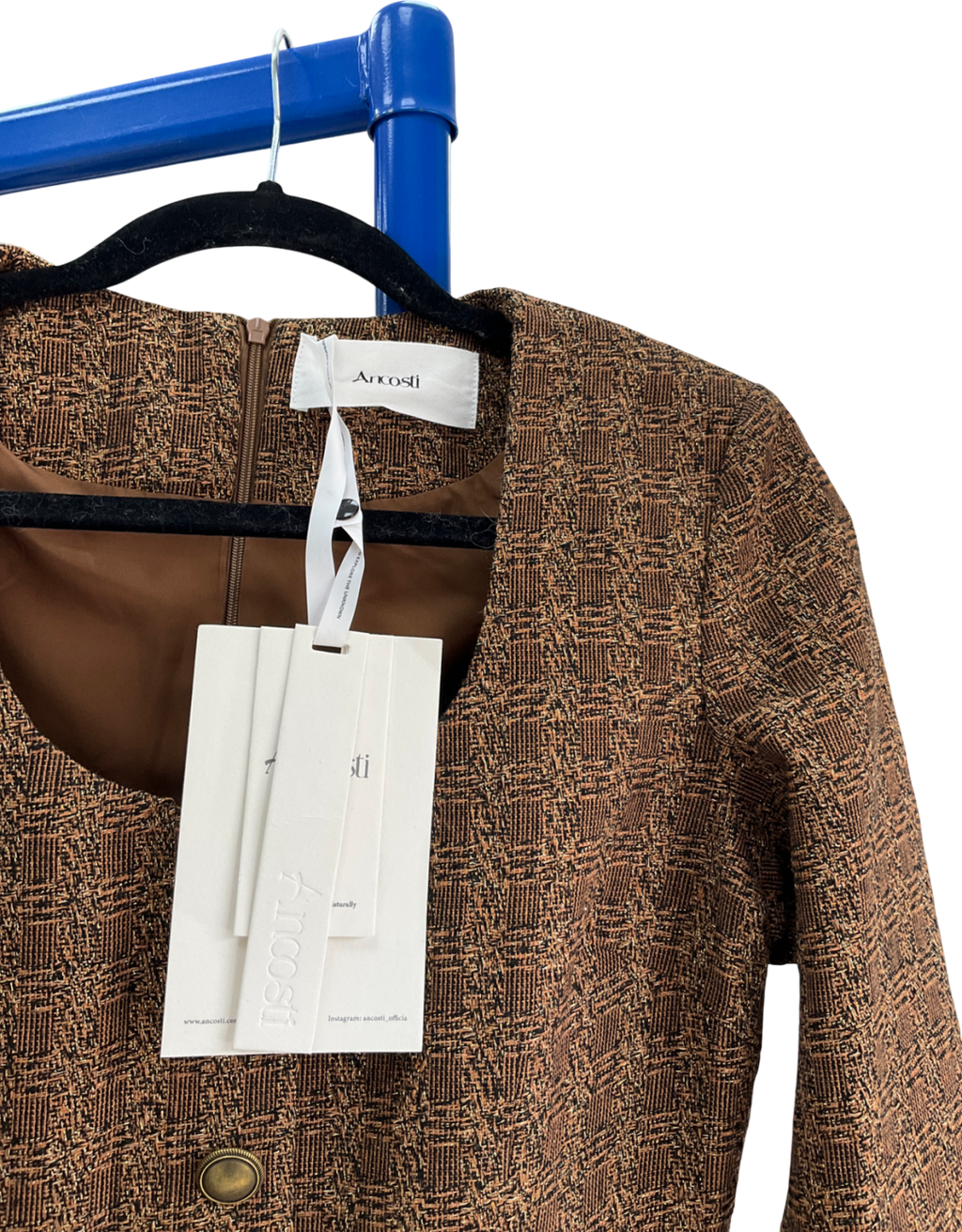ancosti Brown Tweed Check Long Sleeve Dress UK L