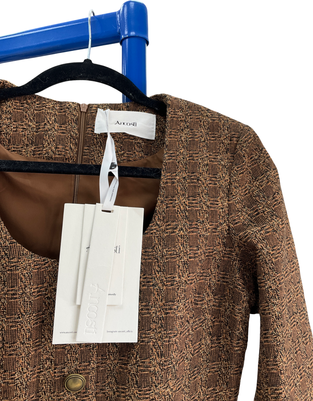 ancosti Brown Tweed Check Long Sleeve Dress UK L