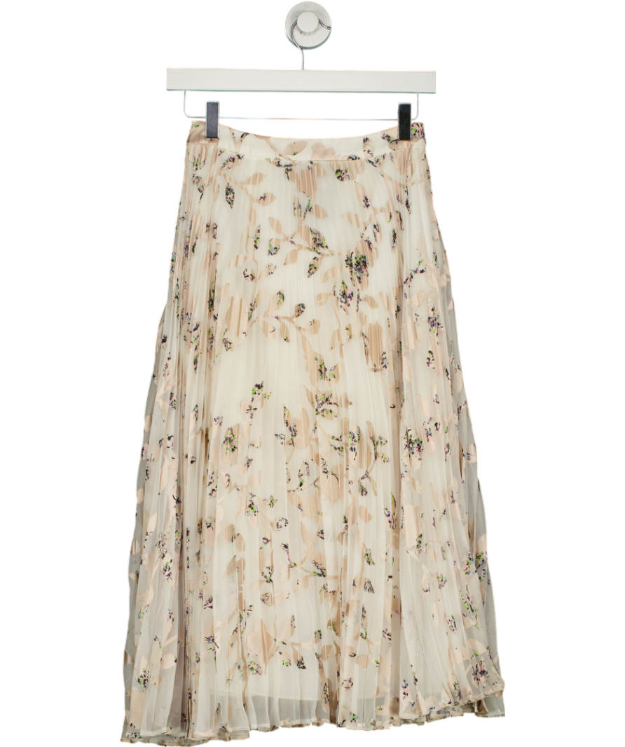 REISS Cream Alisandra Floral Print Pleated Skirt UK 4