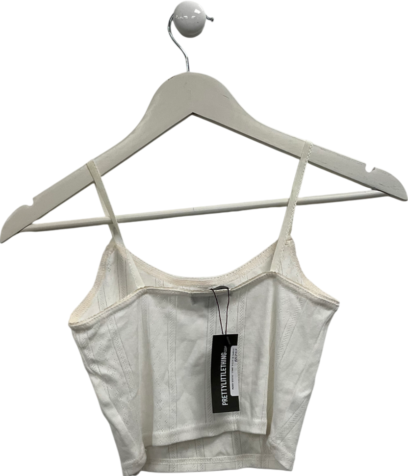 PrettyLittleThing White Pointelle Cami Top UK 8