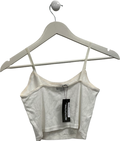 PrettyLittleThing White Pointelle Cami Top UK 8