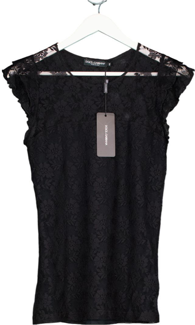 Dolce & Gabbana Black Lace Sleeveless Blouse UK 12