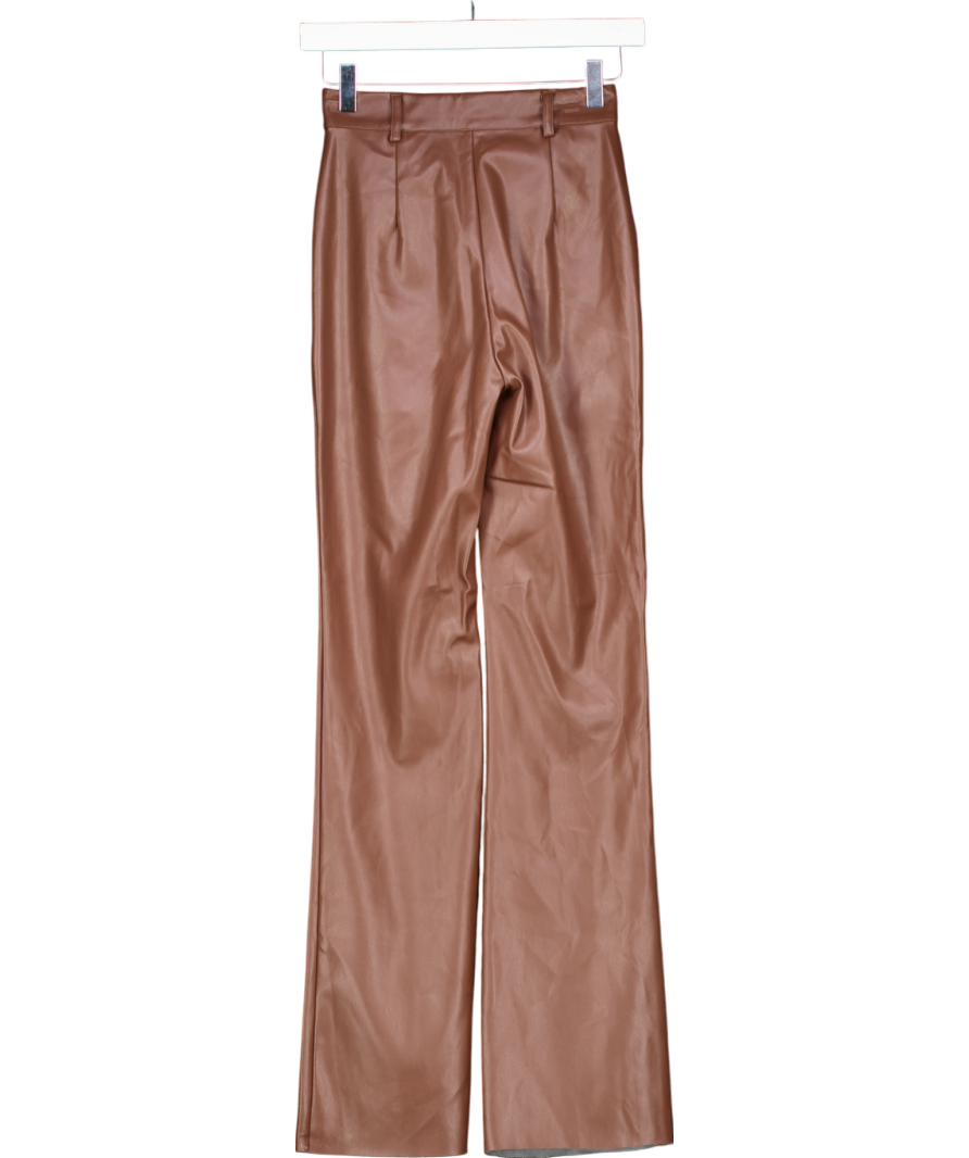 Meshki Brown Tyra Straight Leg Faux Leather Pants UK XS