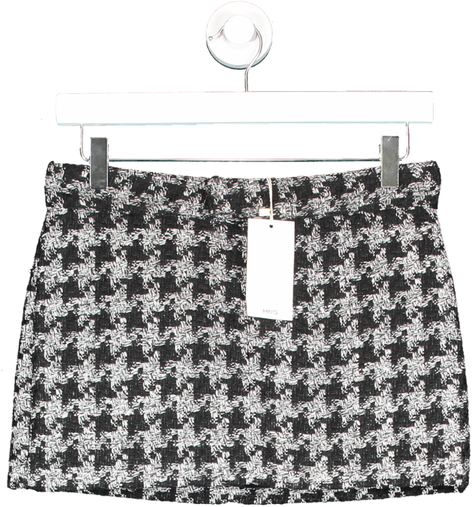 MANGO Black / Grey Tweed Mini Skirt UK 4