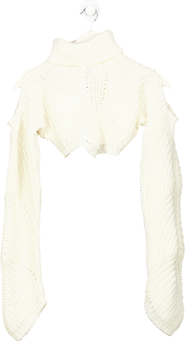 PrettyLittleThing White Cut-Out Knit Sweater UK XS