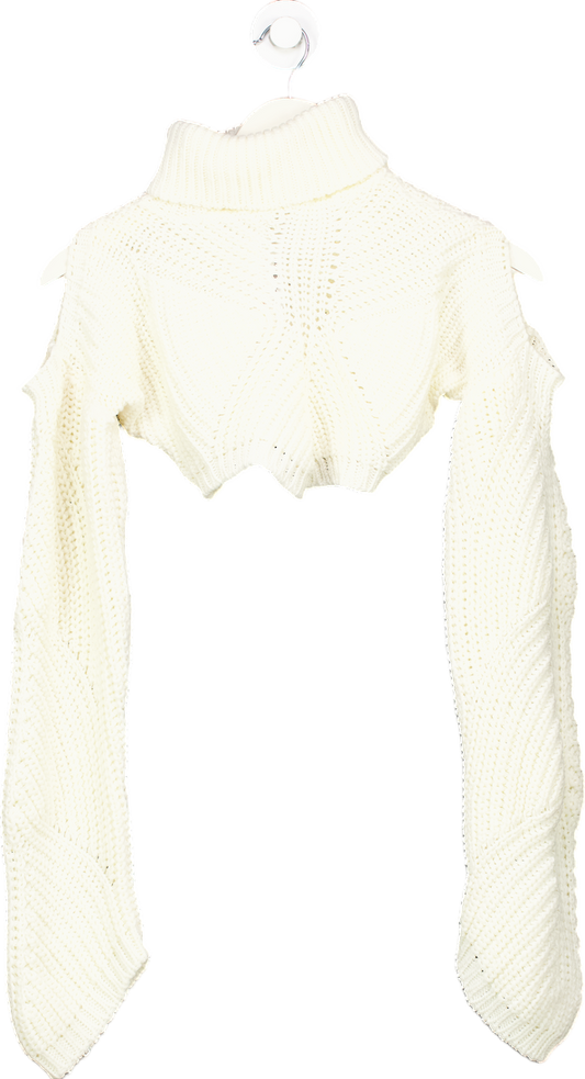 PrettyLittleThing White Cut-Out Knit Sweater UK XS