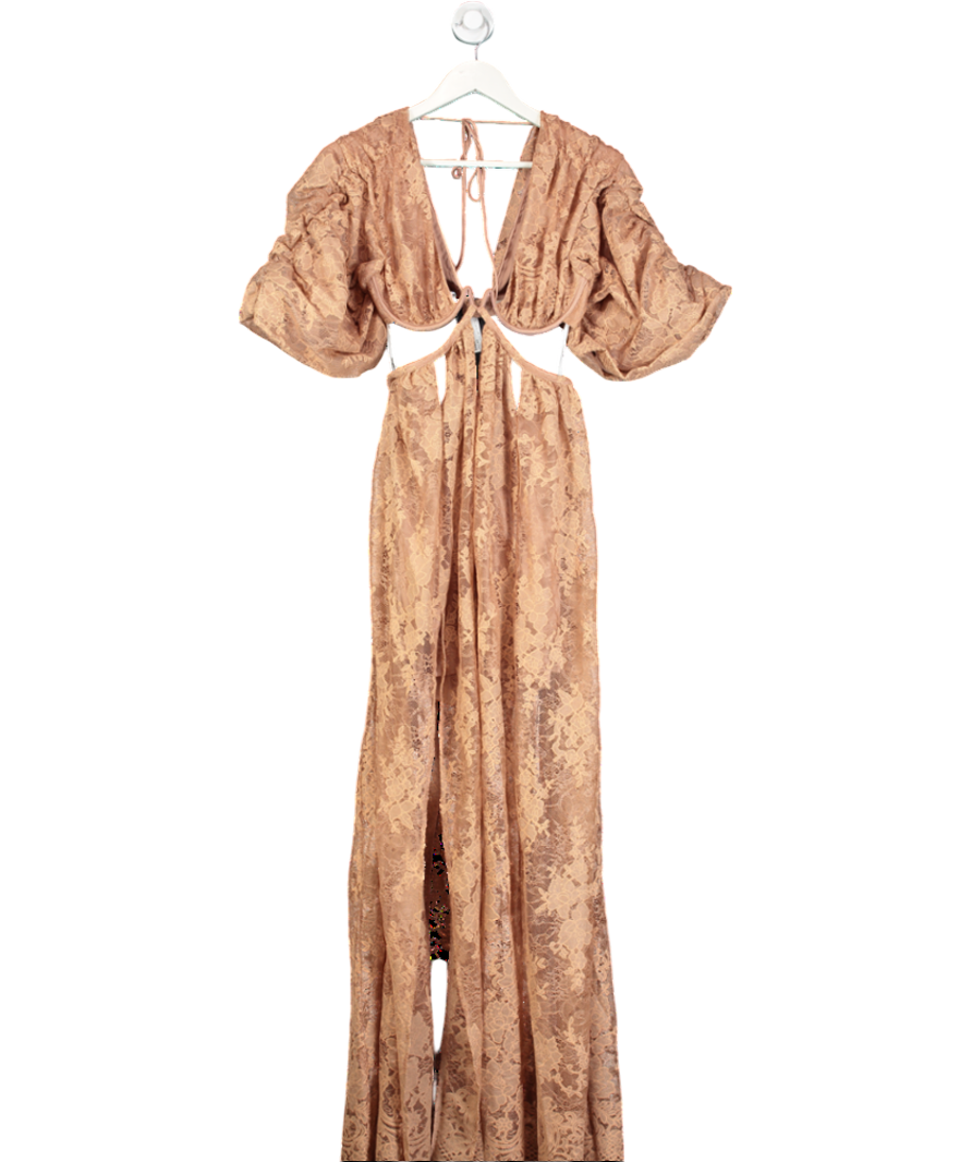 For Love & Lemons Nude Lace Cut Out Maxi Dress UK S
