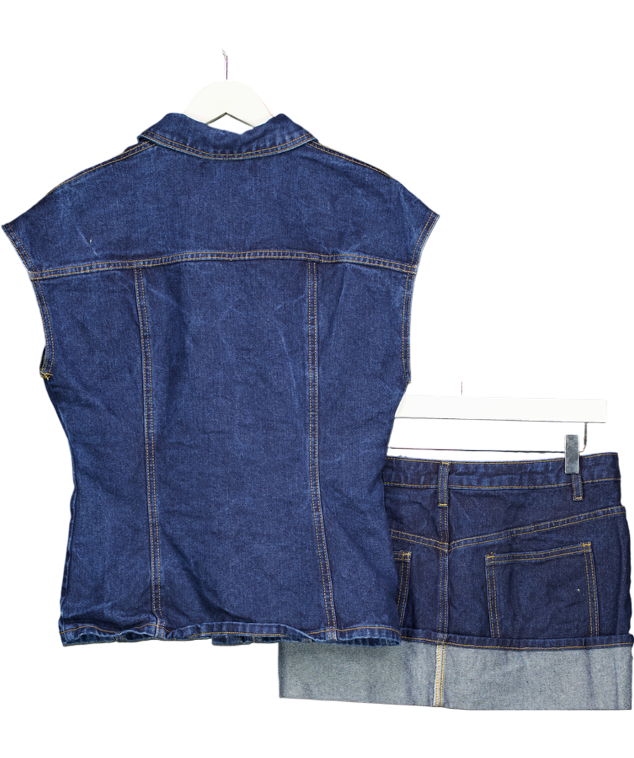 Ego Blue Denim Mini Skirt And Fitted Sleeveless Top Set UK 12