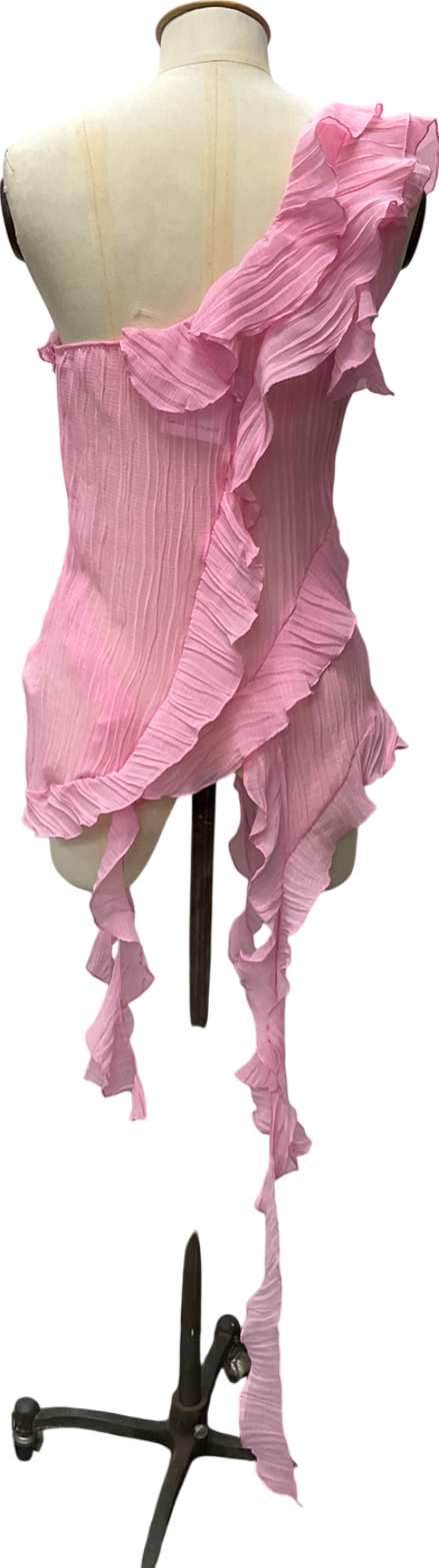 ZARA Pink Ruffled One-shoulder Top UK M