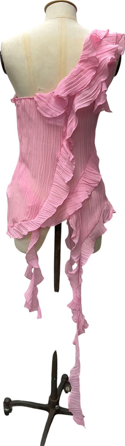 ZARA Pink Ruffled One-shoulder Top UK M