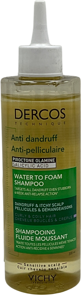 Vichy Dercos Anti-dandruff Water To Foam Shampoo, For Curls And Coils 200ml