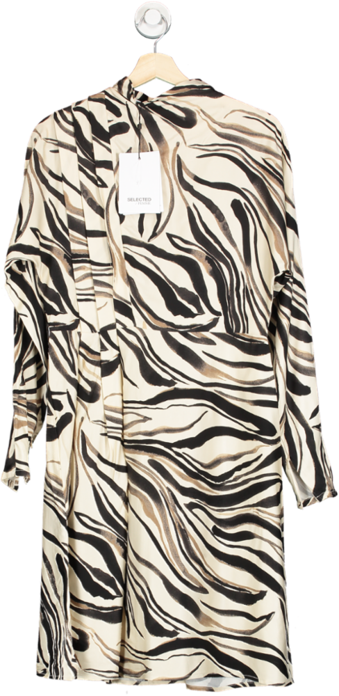 Selected Femme Multicolour Zebra Print Satin Dress Short SLFALANIA Size 10