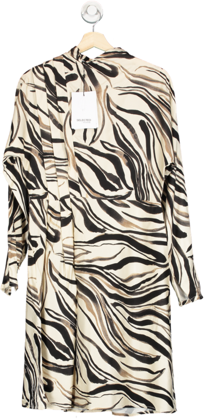 Selected Femme Multicolour Zebra Print Satin Dress Short SLFALANIA Size 10