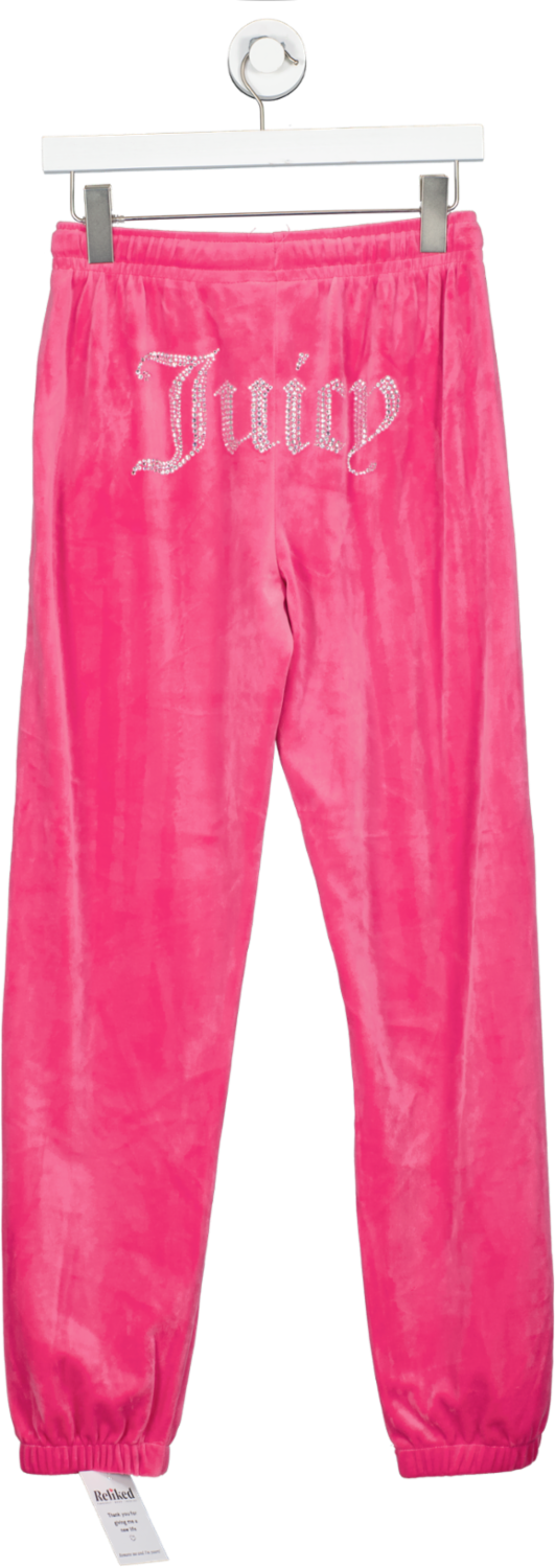 Juicy Couture Pink Dimante Logo Cuffed Velour Joggers UK XS