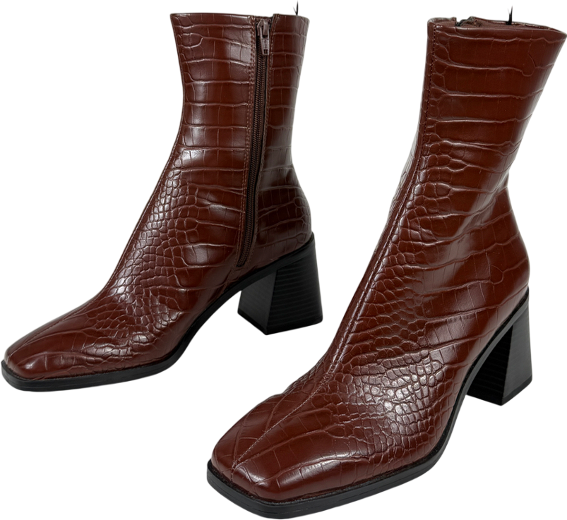 Monki Brown Croc Print Heeled Boots UK 6 EU 39 👠