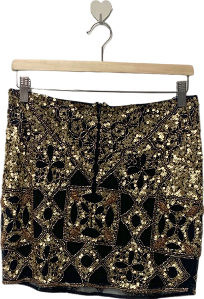 Miss Selfridge Black Gold Sequin Embellished Mini Skirt UK 10