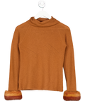Blumarine Brown Turtle Neck Long Sleeve Top With Faux Fur Detailing On The Sleeves UK 8
