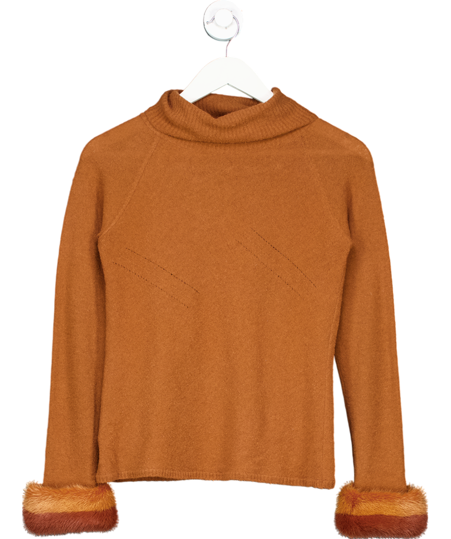 Blumarine Brown Turtle Neck Long Sleeve Top With Faux Fur Detailing On The Sleeves UK 8