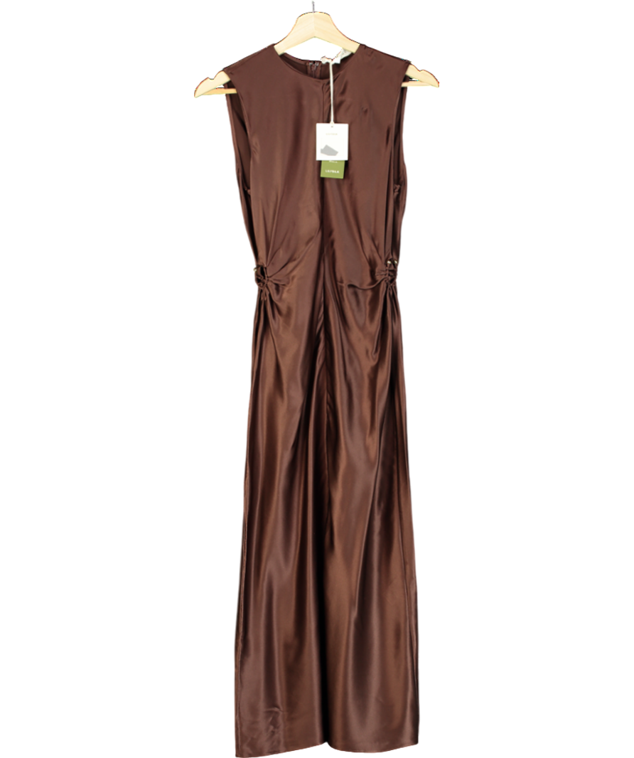 LilySilk Brown Sleeveless A-line Silk Dress UK 4