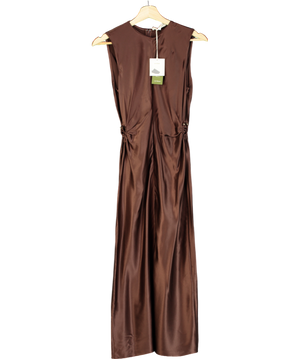LilySilk Brown Sleeveless A-line Silk Dress UK 4