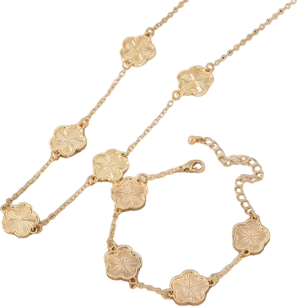 2-piece Gold Clover Necklace & Bracelet Set In Tulle Gift Bag One Size