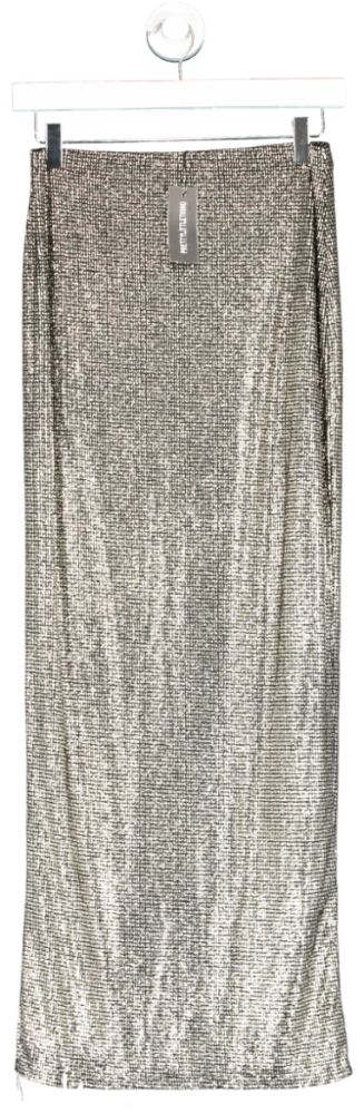 PrettyLittleThing Metallic Black Slinky Sequin Maxi Skirt UK 8