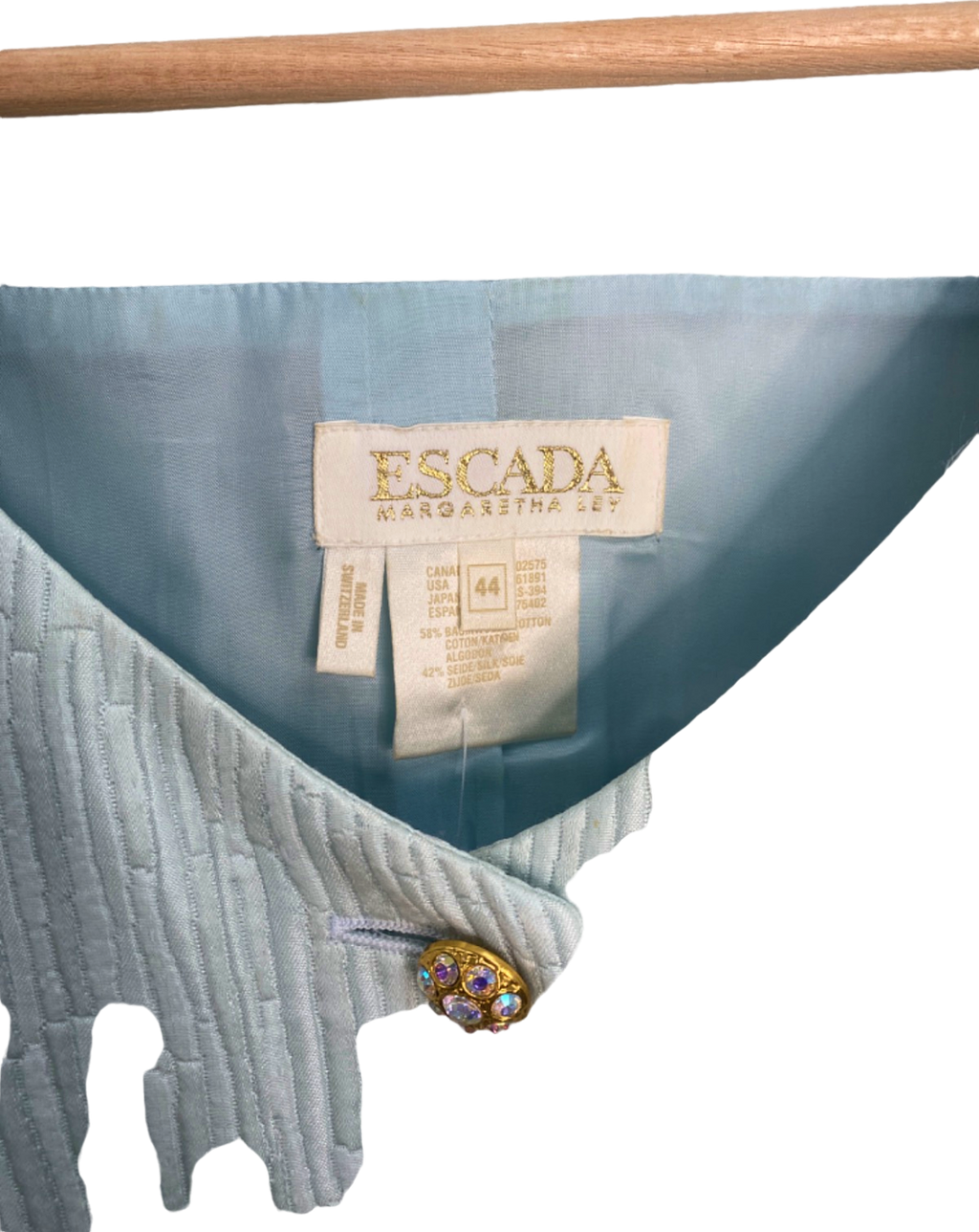 Escada Vintage Light Blue Textured Jacquard Jacket & Skirt Set EU 44 UK 16