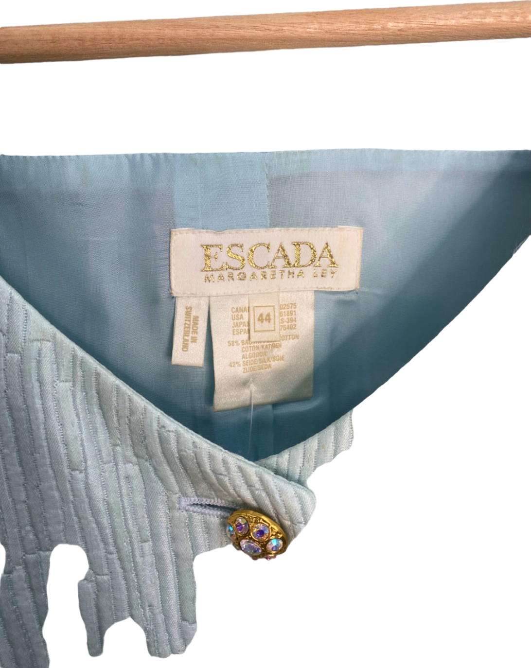 Escada Vintage Light Blue Textured Jacquard Jacket & Skirt Set EU 44