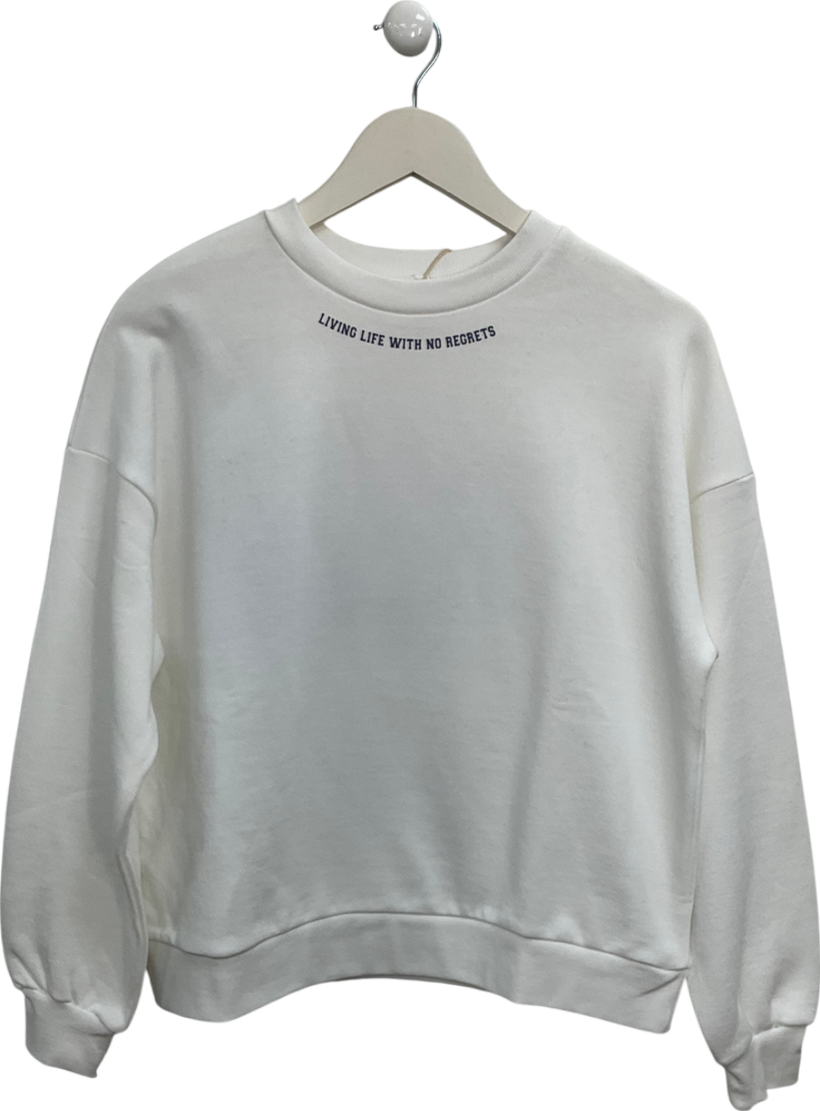 MANGO White "Living Life with No Regrets" Slogan Sweater UK XS/Sa
