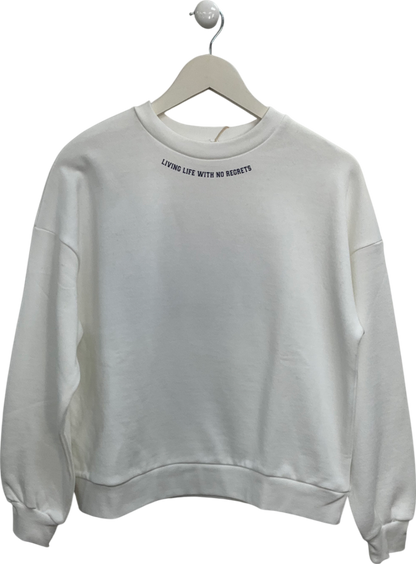 MANGO White "Living Life with No Regrets" Slogan Sweater UK XS/S