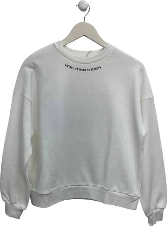 MANGO White "Living Life with No Regrets" Slogan Sweater UK XS/S