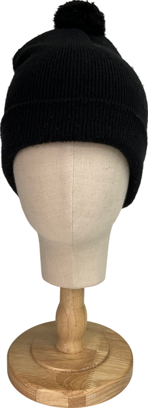 Tuque Black Pom Pom Knit Hat One Size