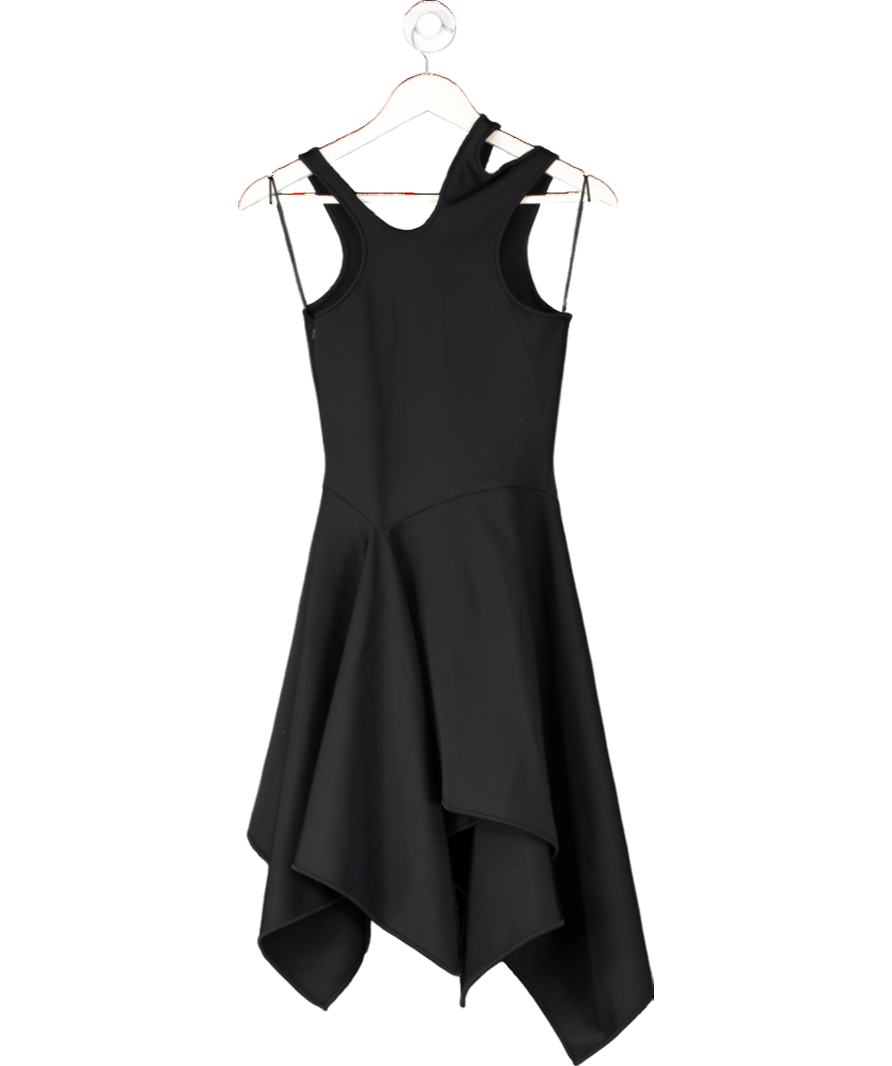 David Koma Black Asymmetric Drop Waist Swing Skirt Dress With Cut Out Shoulder Detail UK 6